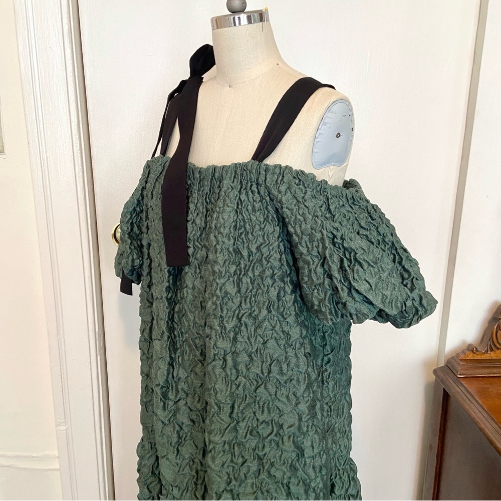 $1,600 Ulla Johnson Runway Francoise Green Wool Silk Smocked Gown - Picture 10 of 14
